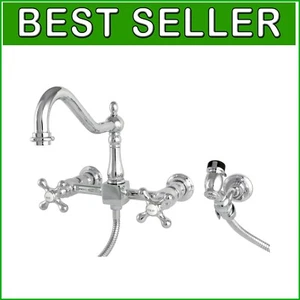Durable Heritage Kitchen Faucet, 8" Spread - Polished Chrome with Side Sprayer - Picture 1 of 2