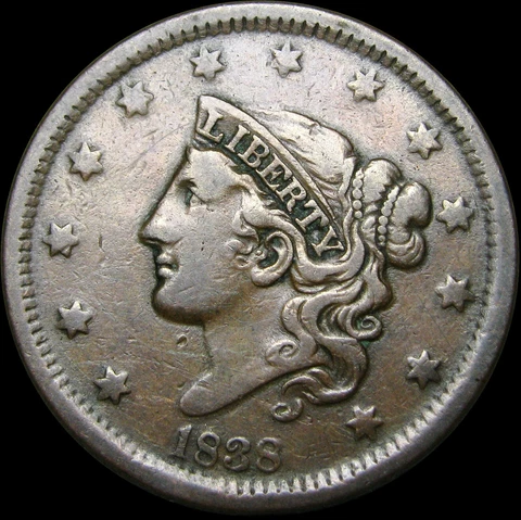 1838 Coronet Head Large Cent Penny  ---- Type Coin Nice L@@K  ---- #R365 Cover