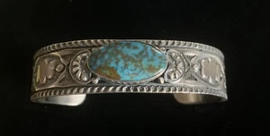 Extra Large Size Bisbee Turquoise Cuff Signed A P Navajo - Picture 1 of 7