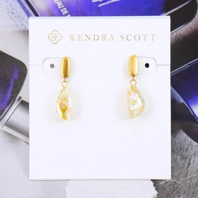 Liquidación!! Pendientes Kendra Scott Ivy Gota Abulón Blanco Vintage Tono Dorado Nuevos sin Etiquetas Foto 1 de 4