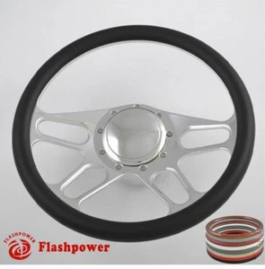 14" Billet Aluminum 9 Hole Steering Wheel Kit w/ Horn Button & Adapter - Picture 1 of 12