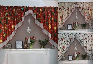 Christmas net curtain with white ornament in the middle various colours - Picture 1 of 9
