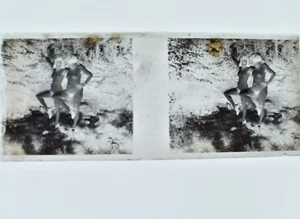 PHOTO PLAQUE VERRE STEREO NEGATIF NU FEMININ EROTIQUE 10,5 x 4,5 CM EROTICA - Picture 1 of 3