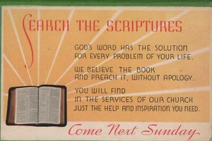 Vintage Antique Religious Postcard Search The Scriptures' Come Next Sunday - Picture 1 of 4