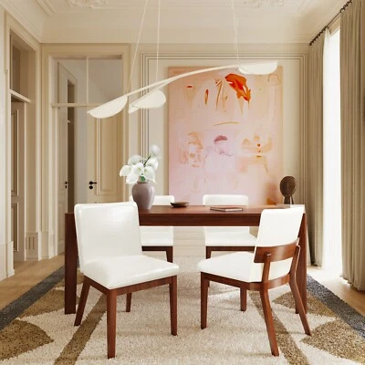 Juego de 2 sillas de comedor tapizadas de cuero PU brillante blanco y madera con acabado de nogal Foto 1 de 4