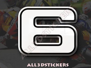3D Stickers Resin Domed NUMBER 6 SIX - Color White - 100 mm(4 inches) Adhesive - Imagen 1 de 1