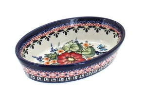 Blaue Rose polnische Keramik Blumen Schmetterling extra klein oval Bäcker - Bild 1 von 1