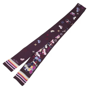 Louis Vuitton Bandou Monograma Bufanda Mariposa Púrpura Seda Damas Usado JP FS - Imagen 1 de 5
