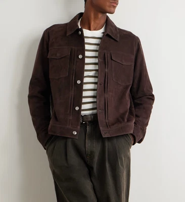 Leather Trucker Jacket for Men Brown Pure Suede Custom Made Size S M L XXL 3XL - Image 1 of 4