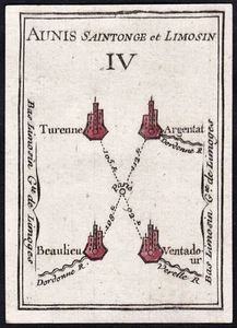Turenne Limousin France Carte De Jeu Poilly 1750 - Picture 1 of 1