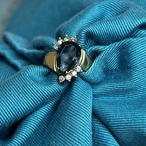 Vintage 14k HGE LIND Blautopas Ring Edelstein Mode Gr. 8 Ring Cocktail, *LESEN* - Bild 1 von 12