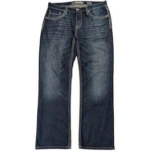 BKE Derek Bootcut Jeans Herren 36x32 Blau Denim Dark Wash Dicke Nähte 100% Baumwolle - Bild 1 von 12