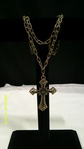 Vintage Gold & Black Cross Necklace - Picture 1 of 4