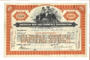 Pennsylvania 1920 American Ship & Commerce Corp Aktienzertifikat ABN Bristol - Bild 1 von 2