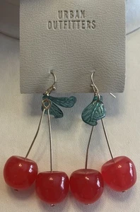 Urban Outfitters Red Cherry Dangle Pierced Earrings - Picture 1 of 3