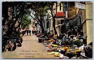 K43/ China Foreign Postcard c1910 Hongkong Wyndham St Flower Vendor 52 - Picture 1 of 2