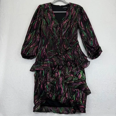 Saloni платье металлический шелк смесь оборки ярусный длинным рукавом Великобритании 8 США 4 читать - Изображение 1 из 4