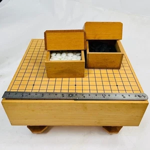 Miniature Go Board Set Wooden Half Size Glass Stones Used Condition C Rank Used - Picture 1 of 15