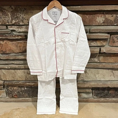 Petite Plume Classic White Cotton Blend Pajamas with Red Piping - Image 1 of 4