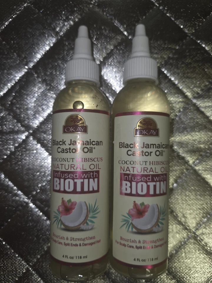 Okay Aceite de Ricino Jamaicano Negro Coco Hibisco Aceite de Crecimiento del Cabello/Biotina Lote de 2 Foto 1 de 2