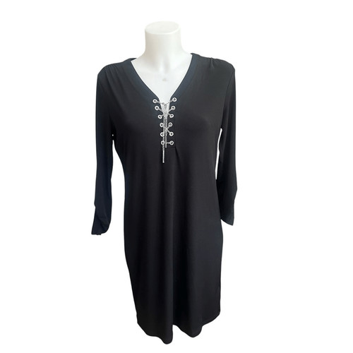 Camicia Michael Kors nera trasparente abito a tubino facile da indossare manica a linguetta taglia M Petite