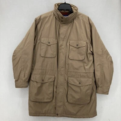 Vintage Lands End Mens Thinsulate Parka Jacket L Beige Plaid Wool Blanket Lined - Image 1 of 4