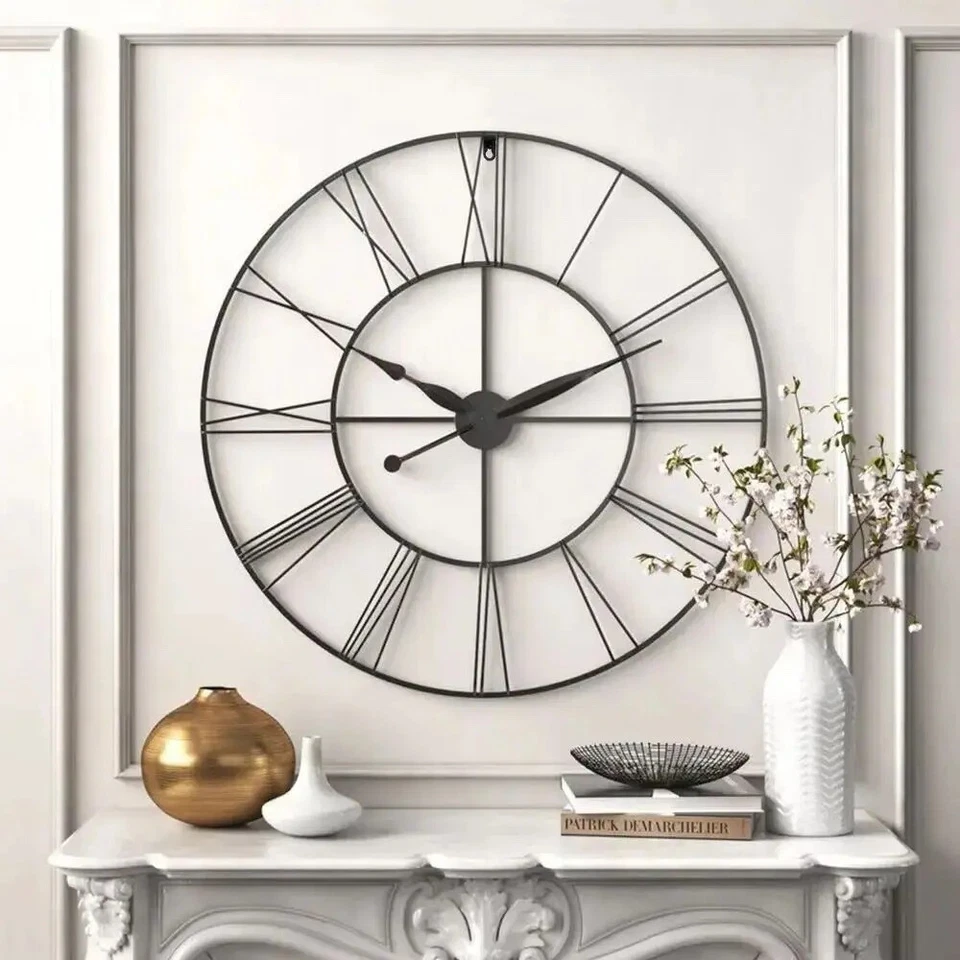 40cm Extra Large Roman Numerals Skeleton Wall Clock Big Giant Open Face Round