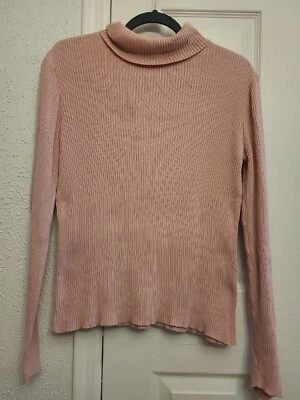 Liz & Co Womens Top Shirt Petite Medium PM Pink Turtleneck Ribbed Lightweight - Image 1 of 3