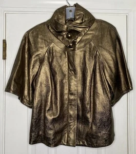 Sheri Bodell Women’s Lambs Leather Short Sleeve Jacket Metallic Bronze Large New - Picture 1 of 7