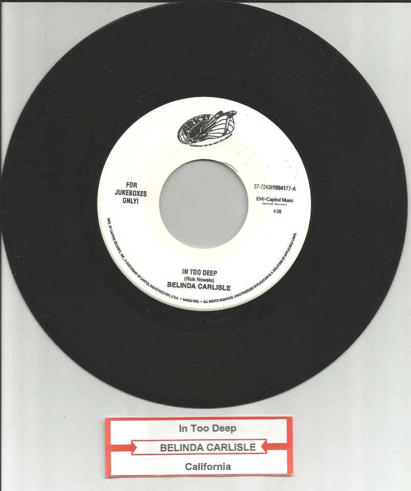 Go Go’s BELINDA CARLISLE In too Deep JUKEBOXES ONLY 7 INCH Vinyl 45 TITLE STRIP - Image 1 of 1
