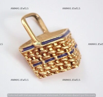 Dije de cesta vintage Estate enchapado en oro amarillo de 14K, colgante de esmalte azul Estate Foto 1 de 4
