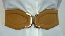 ROCK N ROLL STRETCH CINCH BELT TAN GOLD HOOK & EYE BUCKLE SZ SML/MED VGC