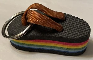Vintage 80's Rainbow Thong Sandal Brown Strap 3” Long Rubber Foam Keychain - Picture 1 of 4