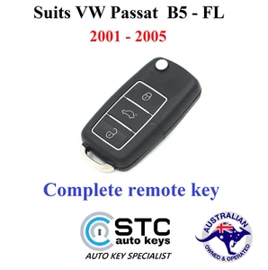 Suits VW Volkswagon Passat B5 FL Remote Transponder Flip key FOB 2001 - 2005 - Picture 1 of 11