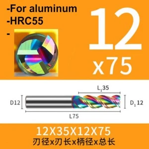 Für Aluminium 12mm Schaftfräser 3Flöte 75mm Wolfram Stahl Fräser Werkzeug HRC55 - Bild 1 von 6