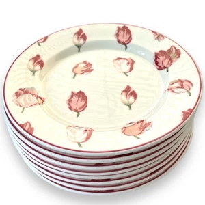 Waverly Garden Room Garden Lane Pink Floral Salad Plates 8 3/8" Set of 8 - Picture 1 of 6