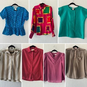 LOT Vintage Blouses 80s 90s Retro Polyester Silk Cotton Office Shirts Resell - Picture 1 of 14