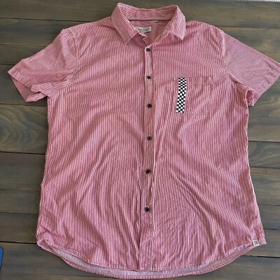Soverign Code Mens Short Sleeve Striped Button Down Shirt Red XL (VV) - Image 1 of 4