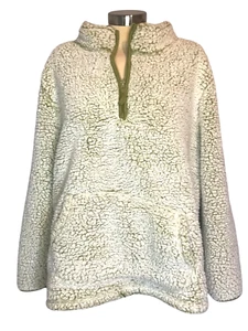 Serra Size XL Fleece like top with zipper closure, pocket, White w/Olive Green - Picture 1 of 7
