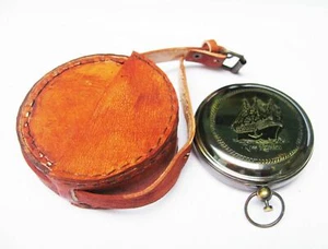 Brújula náutica rosa Londres marina coleccionable brújula de bolsillo con estuche de cuero - Imagen 1 de 4