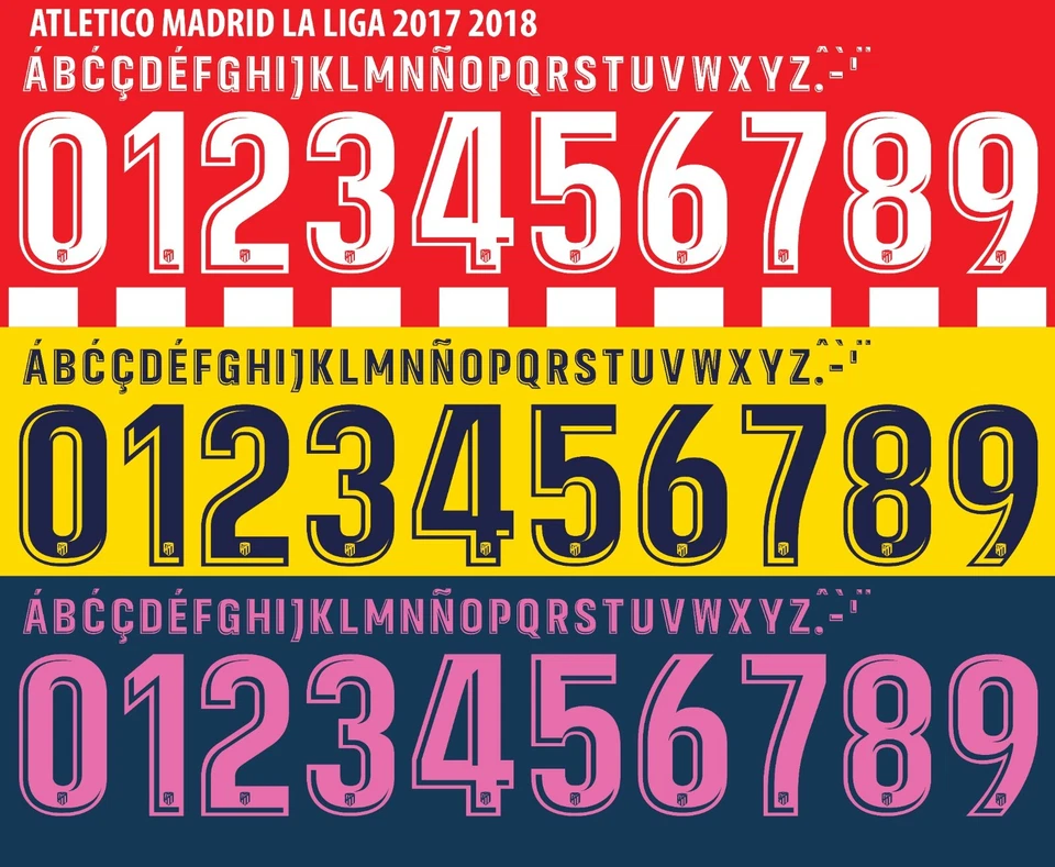 Name&Number Set For Atletico Madrid La Liga 2017/2018 Home/Away Football Soccer - Image 1 of 1