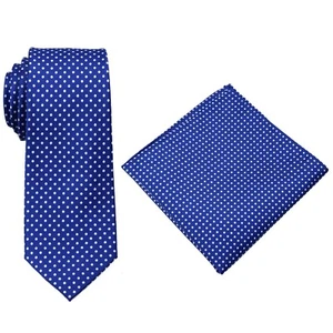 Boy's - Young Man -Royal Blue Dot Necktie & Hanky Set for School Wedding Formals - Picture 1 of 2