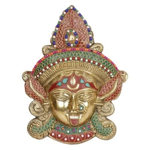 Kali Mata Face Mask Wall Hanging Brass Mahakali Kaali Idol Navratri Puja 11 Inch - Picture 1 of 4
