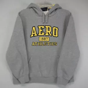 Vintage Aeropostale Kapuzenpullover Erwachsene mittelgrau gelb Y2K Baggy buchstabiert Herren * - Bild 1 von 10
