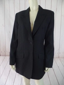 Halston Blazer Coat 8 Black Silk Cotton Lightweight Long Torso Pockets Authentic - Picture 1 of 11