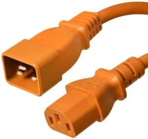 IEC 320 Power Cord C20 / C13 - Orange 3 ft, 15A/250V 14 AWG - Iron Box# IBX-1622 - Picture 1 of 2