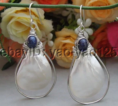 White Shell  Blue Lapis Earrings - Image 1 of 2