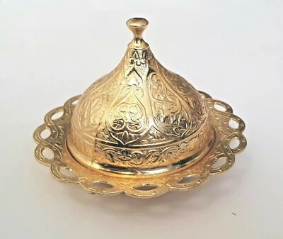 Traditional DELIGHT SUGAR Turkish Ottoman Candy BOWL Basin Castor Pot Gold Color - Image 1 of 4