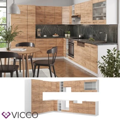 Eckküche Küchenzeile Einbauküche Fame-Line Weiß Eiche 257x347 cm modern Vicco - Bild 1 von 4