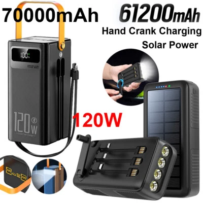 Banco de alimentación solar y de manivela/cargador rápido de batería 120 W 70000 mAh para teléfono celular Foto 1 de 4